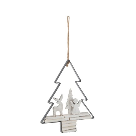 Suspension de Noël en bois blanc 21.5x4.5x28 cm