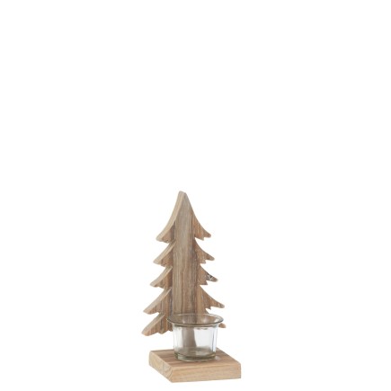 Photophore de Noël en bois marron 10x9.5x20 cm