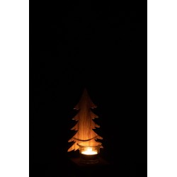 Photophore de Noël en bois marron 10x9.5x20 cm