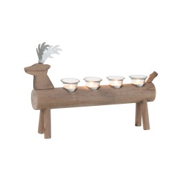 Photophore cerf 4 supports en bois brun 47x11x29cm