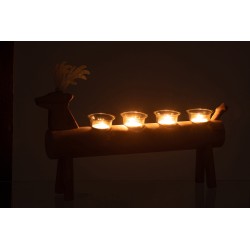 Photophore cerf 4 supports en bois brun 47x11x29cm