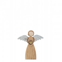 Ángel con corazón de madera y metal marrón 23x3x26cm
