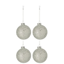 Boite de 4 boules de Noël en verre argent 10x10x10 cm