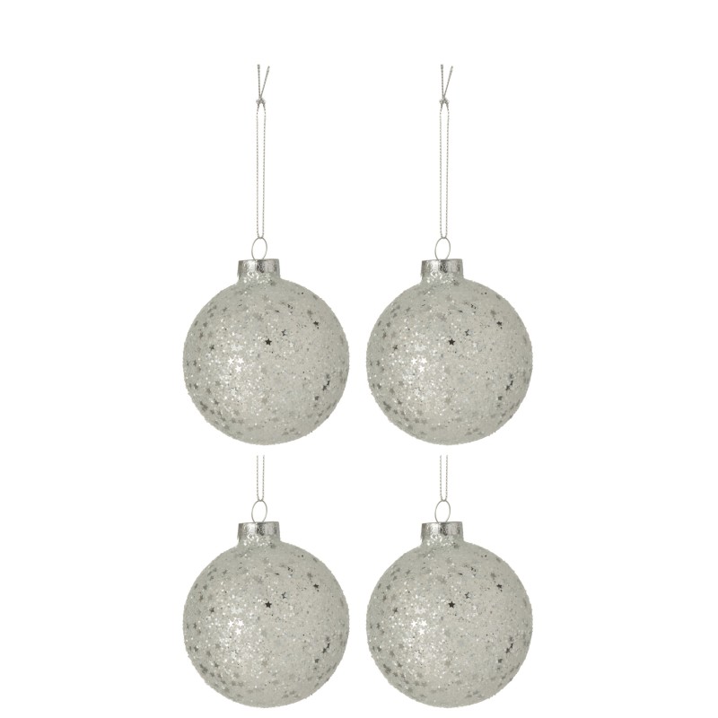 Boite de 4 boules de Noël en verre argent 10x10x10 cm