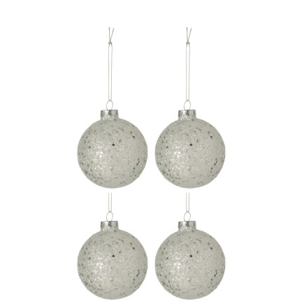 Boite de 4 boules de Noël en verre argent 10x10x10 cm