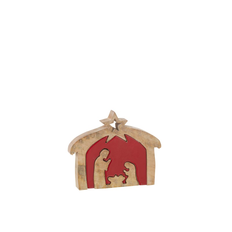 Crèche puzzle en bois de manguier rouge 21x4x17cm