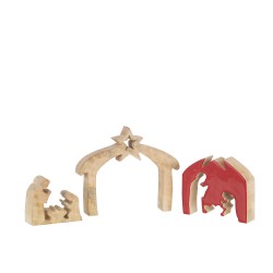 Crèche puzzle en bois de manguier rouge 21x4x17cm