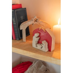 Crèche puzzle en bois de manguier rouge 21x4x17cm