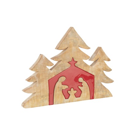 Presepe di Natale puzzle in legno di mogano rosso 55x4x40cm