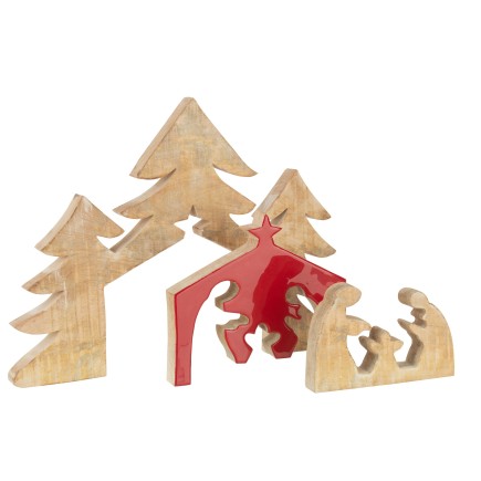 Presepe di Natale puzzle in legno di mogano rosso 55x4x40cm