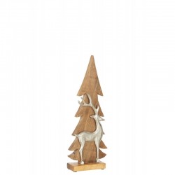 Árbol de Navidad de madera con ciervo de aluminio plateado de 16x5x42cm
