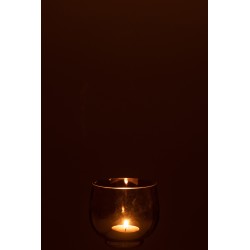 Photophore rond en verre fumé gris argent 9x9x9cm