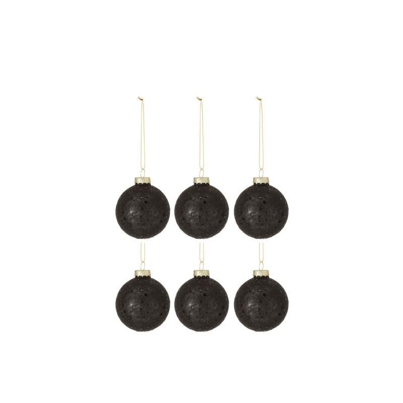 Boite de 6 boules de Noël étoilé en verre noir