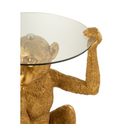 Table basse singe en résine doré et verre 52x48x62cm
