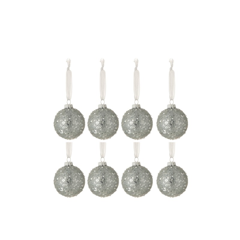 Boite de 8 boules de Noël perlé en verre bleu clair