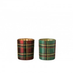 assortiment de deux photophore motifs écossais vert et rouge