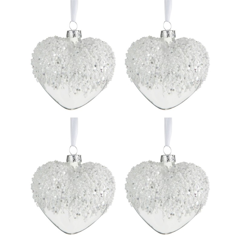 Boite de 4 boules de Noël en verre blanc 23x23x4.5 cm