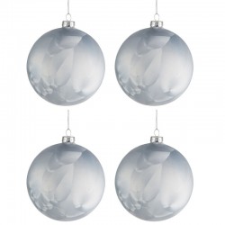 Boite de 4 boules de Noël en verre bleu mat glacé D10cm