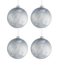 Caja de 4 bolas de Navidad de vidrio gris 10x10x10.4 cm