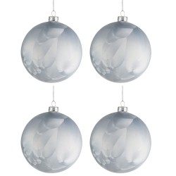 BOITE DE 4 BOULE DE NOEL VERRE MAT BLEU GLACE MEDIUM 10CM