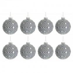 Caja de 8 bolas de Navidad de vidrio gris de 8x8x8 cm
