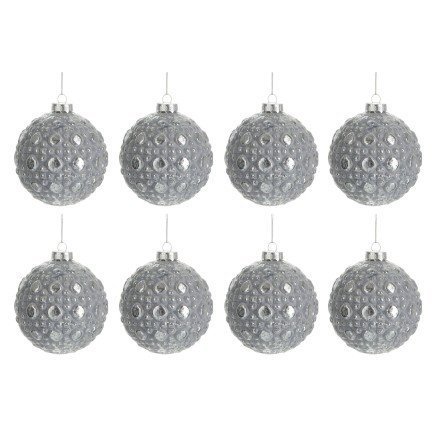 Caja de 8 bolas de Navidad de vidrio gris de 8x8x8 cm