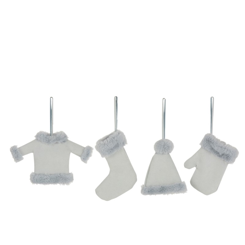 Set de 4 suspensions de Noël en textile bleu 17x3x14 cm