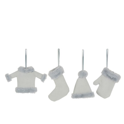 Set de 4 suspensions de Noël en textile bleu 17x3x14 cm