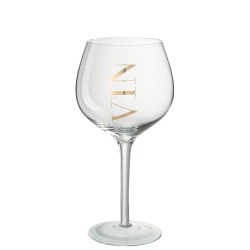 Vaso de vino con inscripción dorada en vidrio transparente de 22 cm de altura