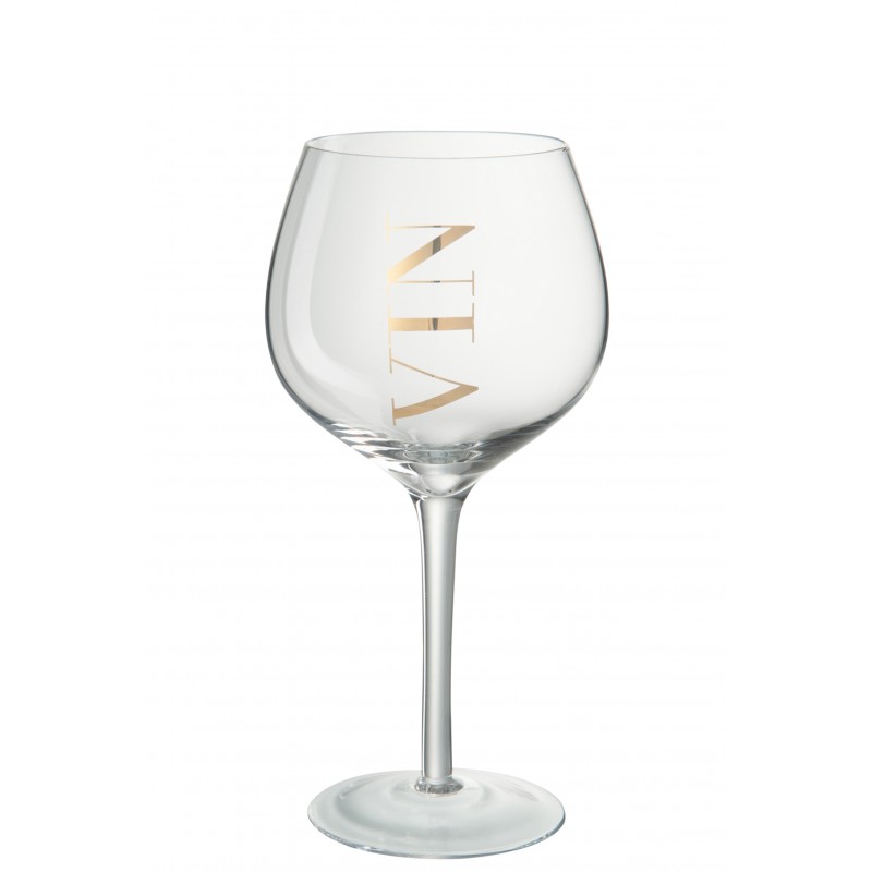 Verre à vin avec inscription doré en verre transparent H22cm
