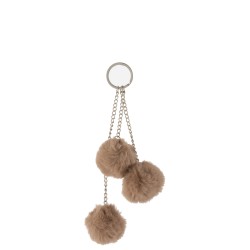 Porte clé pompon marron clair