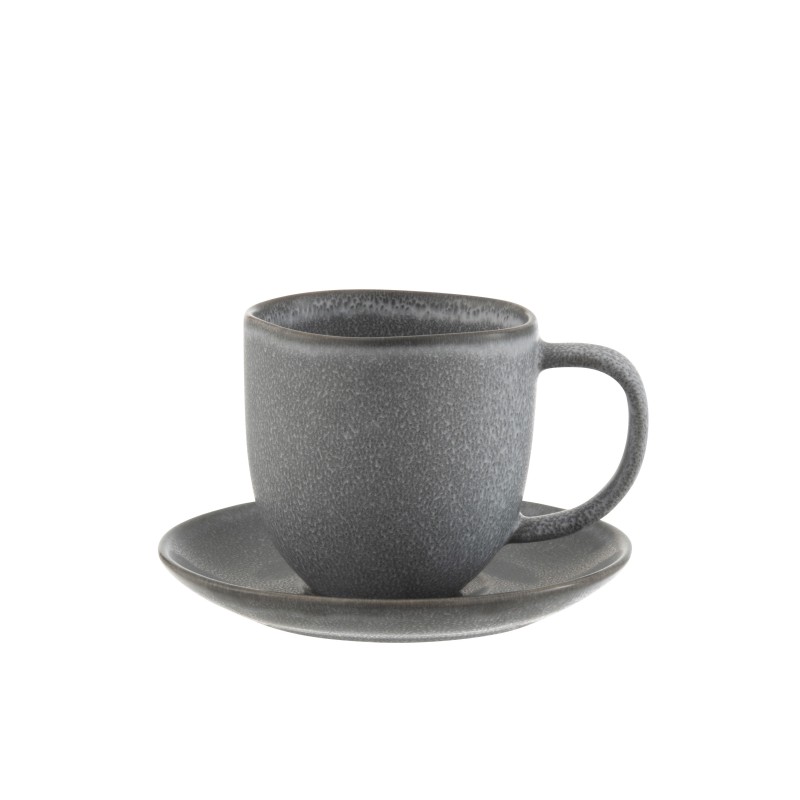 taza con platillo de cerámica gris 12.5x9x9.5 cm