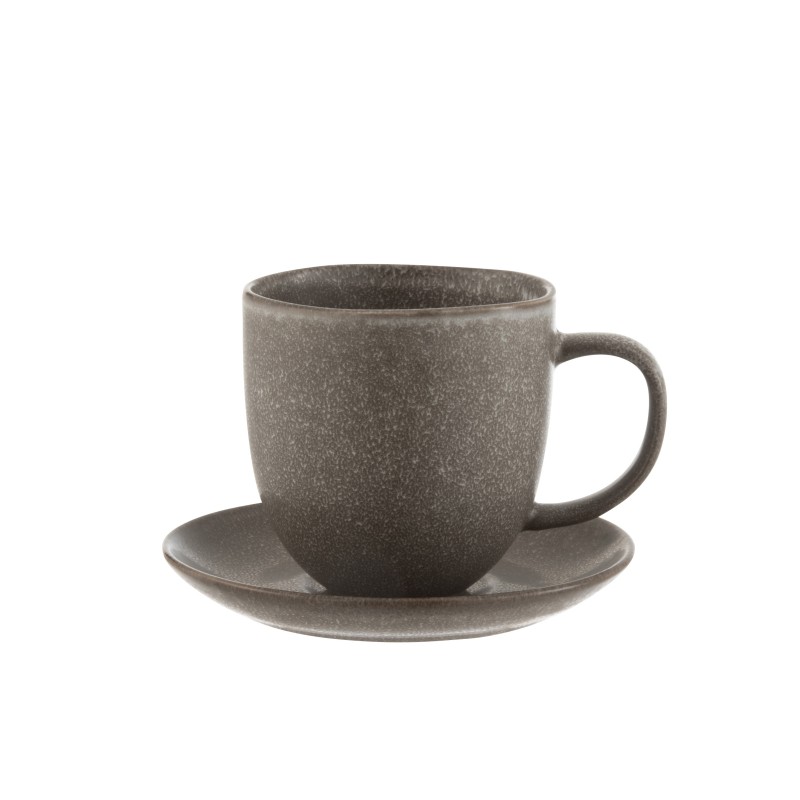 Taza y platillo de cerámica marrón