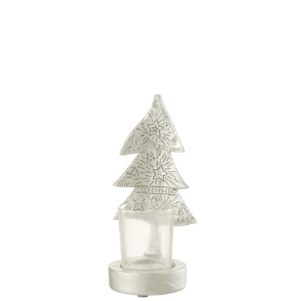 Portavelas de Navidad de resina plateada 9.5x9.5x17.5 cm