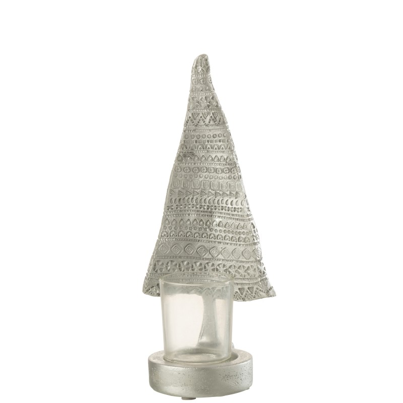 Photophore avec sapin de Noël en polyester argent