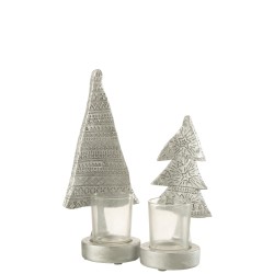 Photophore de Noël en résine argent 10x8.5x22.5 cm