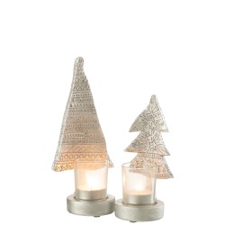 Photophore de Noël en résine argent 10x8.5x22.5 cm
