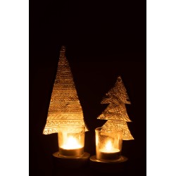 Photophore de Noël en résine argent 10x8.5x22.5 cm