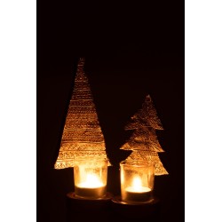Portavelas de Navidad en resina dorada de 10x8.5x23 cm