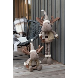 Renne de Noël assis en textile brun 39x16x55cm
