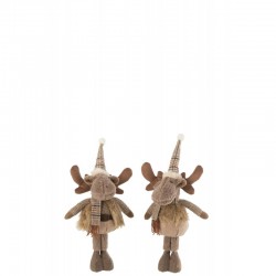 Lot de 2 rennes de Noël debout en textile brun 25x13x47cm