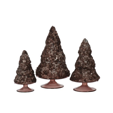 Árbol de Navidad decorativo con efecto helado de vidrio marrón oscuro de 12 cm de altura