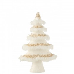 Sapin de Noël en velours et plumes blanc H50cm