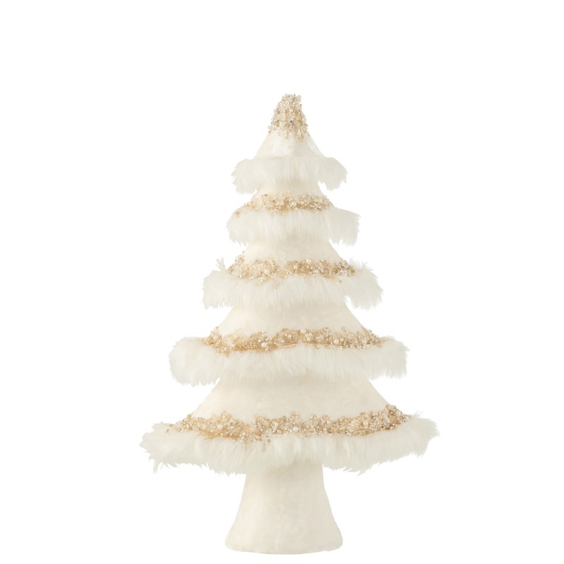 Sapin de Noël en velours et plumes blanc H50cm