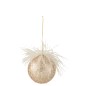 Boule de Noël avec plumes et paillettes en plastique saumon D7cm