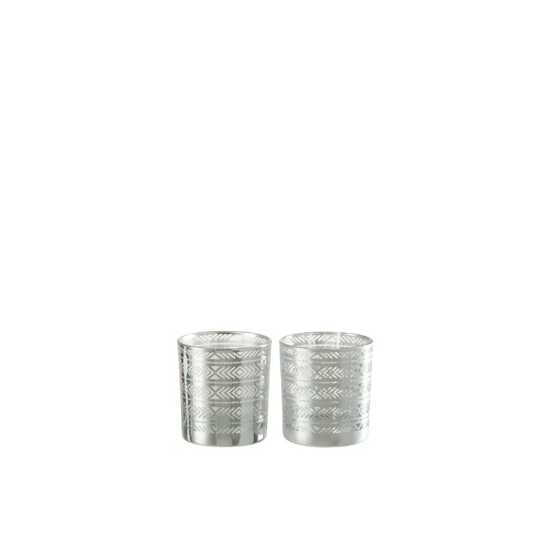 Set de 2 photophores en verre argent 7.3x7.3x8 cm Set de 2 photophores en verre argent 7.3x7.3x8 cm