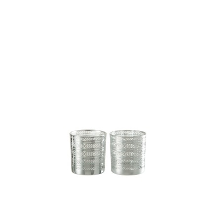 Set de 2 photophores en verre argent 7.3x7.3x8 cm
