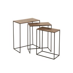 Mesa nido rectangular de metal color bronce.