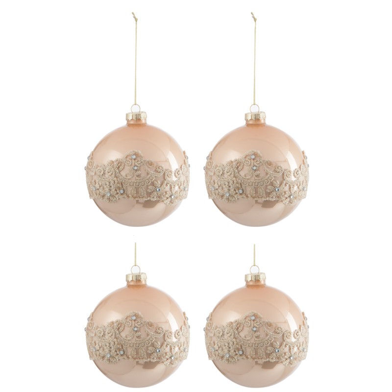BOITE DE 4 BOULES DE NOEL DENTELLE VERRE OR LARGE