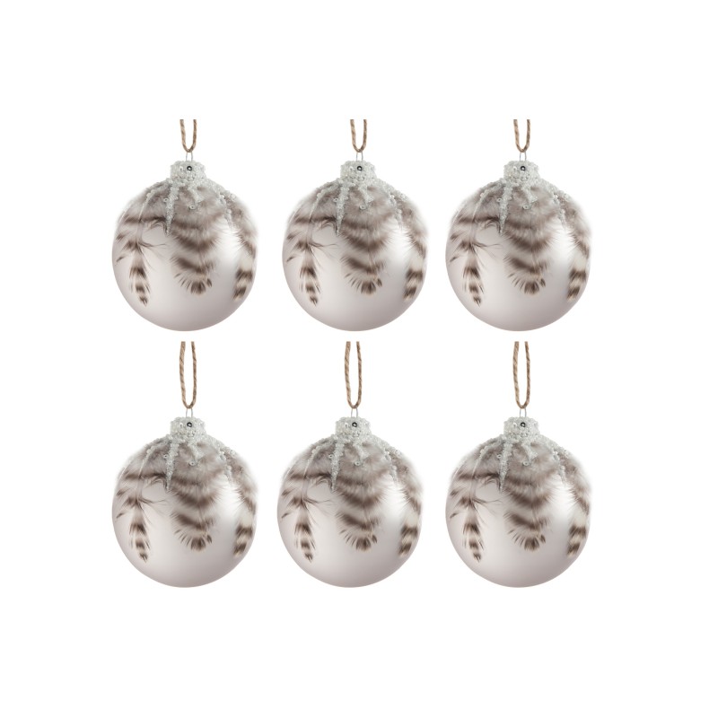 BOITE DE 6 BOULES DE NOEL PLUMES VERRE GRIS MAT SMALL
